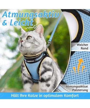 Rabbitgoo Adjustable Cat Dishes Set with Leash - Soft Reflective Stripes for Cats & Kittens - Light Blue - Buy Online on GoSupps.com