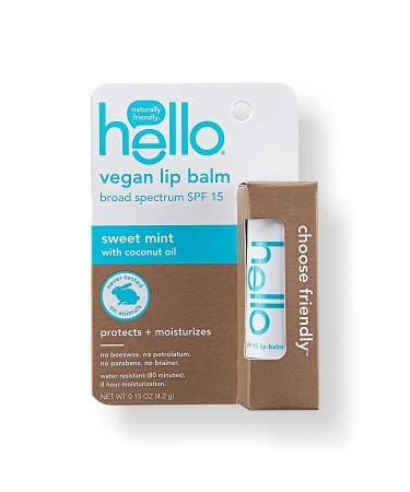 Hello Moisturizing Vegan Lip Balm - Sweet Mint SPF 15, Beeswax, Petrolatum & Parabens Free - 0.15 oz (1 Pack) - Buy Online on GoSupps.com