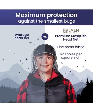EVEN NATURALS Premium Mosquito Head Net - Ultra Large with Extra Fine Holes - Bug Face Shield for No-See-Ums, Midges, & Gnats - Buy Online on GoSupps.com