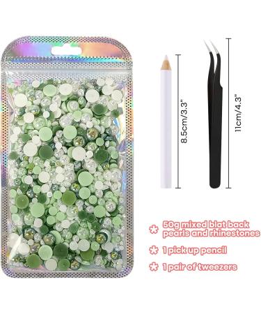 Astaron 50g Fresh Green Half Pearls & Glittering Stones for Handicrafts | 3mm-10mm Flatback Pearls & Rhinestones for DIY Art Nails Shoes & Clothing - Buy Online on GoSupps.com