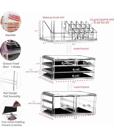 Cq acrylic Makeup Organizer Set - 3 Large Clear Cosmetic Display Cases with 6 Drawers for Vanity Storage - Buy Online on GoSupps.com