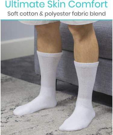 Vive Diabetic Crew Socks (6 Pairs) - Non-Binding Cushion Ankle Pack - White, Sizes Small (Up to Men 9, Women 11) - Diabetes Foot Care - Buy Online on GoSupps.com