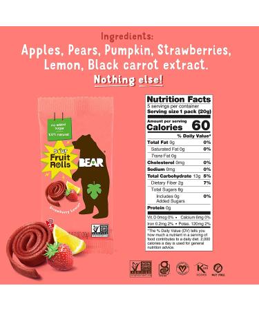 BEAR Sour Fruit Yoyos - Strawberry-Apple, No Added Sugar, Vegan, Gluten-Free, Healthy Snack (12 Pack) - Buy Online on GoSupps.com