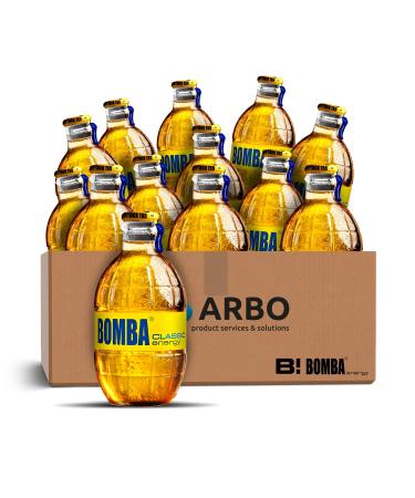 Bomba energy drink classic 12 x 250 ml refreshing drink in stylish glass bottle in 12pack ArBoLiving sticker
