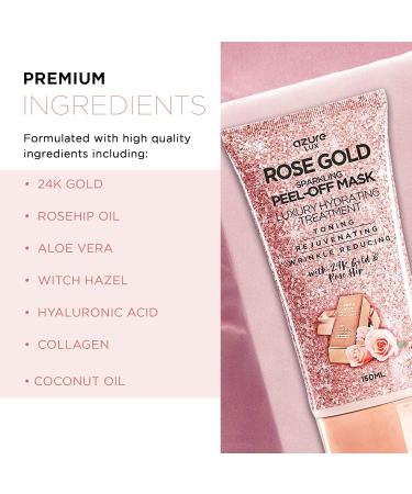 AZURE Rose Gold Hydrating Peel Off Face Mask - Anti Aging 24K Gold & Rose Hip Oil - Remove Blackheads & Dirt - 5.07 fl. oz - Buy Online on GoSupps.com