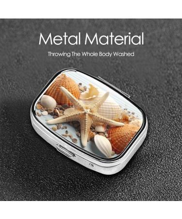 Starfish & Shells Cute 2 Compartment Pill Case | Small Travel Pill Box Organizer for Purse & Gifts - Buy Online on GoSupps.com