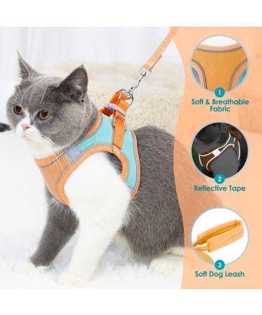 Eyein Cat Harness and Lead Set for Walking - Adjustable Escape Proof Kitten Vest Harness with Reflective Strip - Green & Orange - Medium Size - Buy Online on GoSupps.com