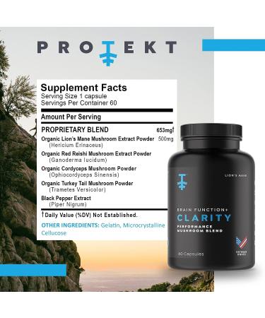 Protekt Clarity Organic Lion's Mane Mushroom Complex Capsules - Focus and Brain Support Formula - 60 Capsules - Buy Online on GoSupps.com