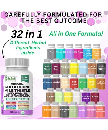 Glutathione NAC Milk Thistle Supplement | Liver Health Support | 32-in-1 Herbal Antioxidant Formula with Chanca Piedra Turmeric Dandelion Root Beet Root & Zinc | Halal Vegan Organic Daily Wellness - Buy Online on GoSupps.com