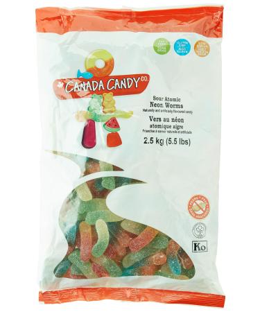 CANADA CANDY Sour Atomic Neon Worms Assorted Fruit 2.5 Kilogram