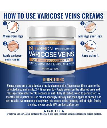 Hermon Varicose Veins Cream - Natural Treatment for Pain Relief and Soothing Leg Varicose & Spider Veins - 2 Oz - Buy Online on GoSupps.com