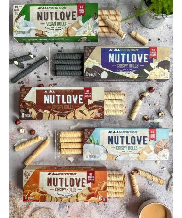 ALLNUTRITION Nutlove Crispy Rolls Hazelnut Cocoa - Rolled Wafers with Hazelnut and Cocoa Cream - Cream Rolls - 8 x Sugar Free Wafer Rolls - 140g - Buy Online on GoSupps.com