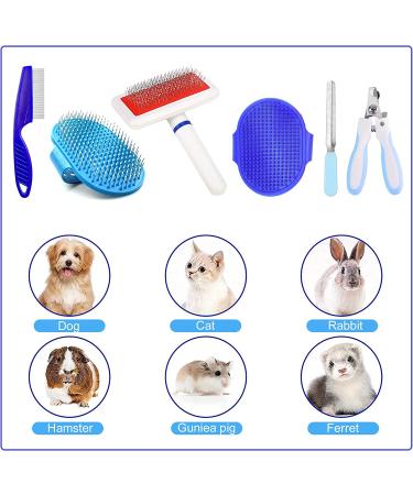 6-Piece Rabbit Grooming Kit with Shedding Slicker Brush, Bath Massage Glove, Nail Clipper, Flea Comb - Blue | For Bunny, Puppy, Kitten, Guinea Pig, Hamster, Ferret & Small Pets - Buy Online on GoSupps.com