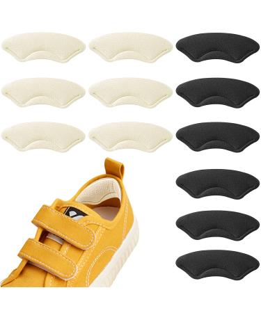 12 pieces of heel cushion shoes for children soft and sticky heel holder children heel cushion for too large shoes shoes shoe gatherer small heel protection for girls and boys (black + beige)