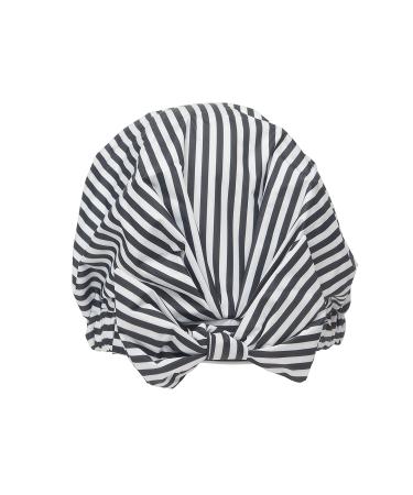 Kitsch Luxury Waterproof Reusable Shower Cap for Women with Long Hair - Black and White Stripe | Fashionable and Practical - Buy Online on GoSupps.com