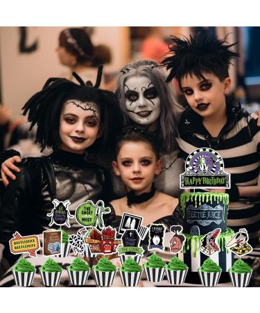 25Pcs Horror Movie Theme Party Cake&Cupcake Toppers Halloween Beattlejuice Party Decoration for Birthday Party Supplies - Buy Online on GoSupps.com