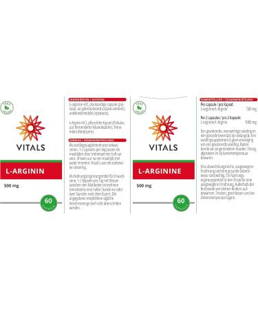 Buy Vitals L-Arginine 500mg - 100% Vegan & Natural Vegetable Capsules | 60 Count - Best Semi-Essential Amino Acid for Health - Buy Online on GoSupps.com