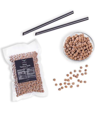 Premium Boba Pearls Tapioca Pearls for Bubble Tea Boba Balls for Drinks by Locca - (1 Bag with 8 Straws) 1 Pound (Pack of 1) With Boba Straw