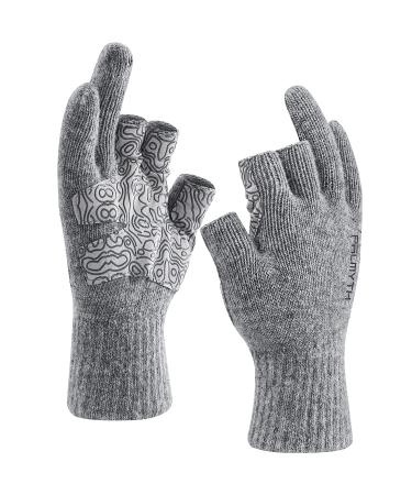 Palmyth wool fishing gloves 3-cut finger warm for men and women cold weather fingerless gloves for winter fly fishing ice fishing photography and hunting gray large-X-large - Buy Online on GoSupps.com