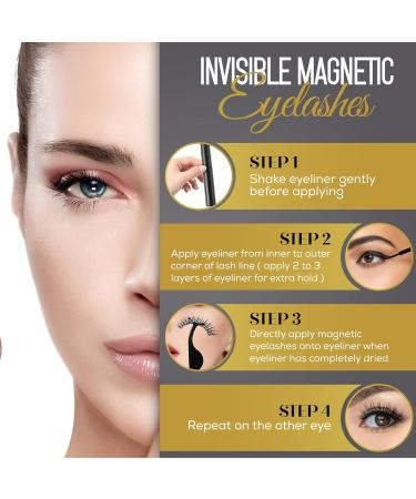 Invisible Magnetic Eyelashes & Eyeliner Kit - 10 Pairs 3D Reusable Lashes with Magnetic Eyeliner & Applicator - No Glue Natural Look Elegance - Buy Online on GoSupps.com