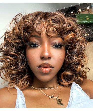 PRETTIEST Curly Afro Short Wigs with Bangs for Black Women Daily Use Fiber Black Color Kinky Curly Wig (430)