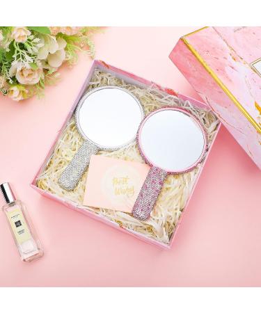 Bucherry 2 Pcs Rhinestone Hand Mirror - Wedding Bling Makeup Mirrors for Women - Pink White Round Design - Buy Online on GoSupps.com