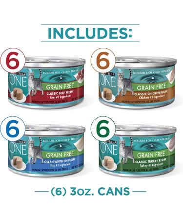 Purina ONE Cat Food Variety Pack - 24 (3 oz) Grain Free Cans, 4 Flavors - Buy Online on GoSupps.com