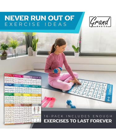 16-Pack Large Workout Poster Set - Dumbbell, Yoga, Resistance Band, Kettlebell & Stretching Exercise Charts for Home Gym - Buy Online on GoSupps.com