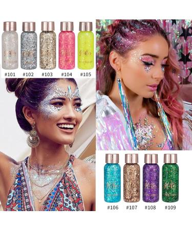 Body Glitter Gel Sequins Glitter Chunky Liquid Eyeshadow Glitter Cosmetic Glitter Face and Body Gel Sparkling Festival Party Lotion Glitter for Face Body Eye Hair Makeup DIY Art (Green) Chunky Glitter 109 Green - Buy Online on GoSupps.com