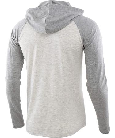 Estepoba Men's Casual Athletic Henley Jersey Hoodie - Heather Oatmeal/Heather Gray, XL - Buy Online on GoSupps.com