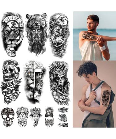 BUXIUGAN Temporary Tattoos 50 Sheets fake tattoos for Men Women Adults 10 Large 3D Realistic Half Sleeve Temporary Tattoos 40 Tiny Prisoner Tattoos With Skull Skeleton Animals Faux Tattoos Stickers (A) - Buy Online on GoSupps.com