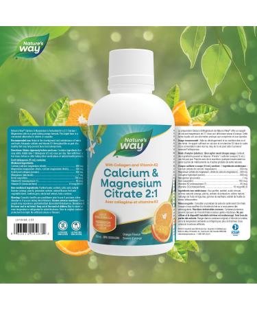 Nature's Way Calcium and Magnesium Citrate 2:1 - Liquid Supplement with Vitamin D3 Vitamin K2 and Collagen Helps Support the Maintenance of Bones and Teeth Orange Flavour 500 mL - Buy Online on GoSupps.com