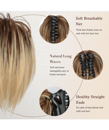 PORSMEER Claw Clip Ponytail Hair Extension 10 Blonde Mix Brown - Messy Bun Chignon Updo for Women/Girls - Buy Online on GoSupps.com