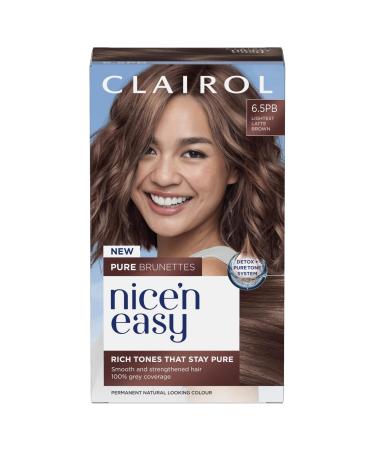 Clairol Nice n Easy Pure Brunettes Hair Colour | Pure and Rich Brown Tones | Smooth Natural Hair Colour | With Pre-Colour Serum | 100% Grey Coverage | 6.5PB Lightest Latte Brown| Permanent Hair Dye