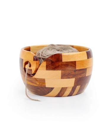 Nagina International Mixed Premium Yarn Storage Bowl For Yarn Balls & Skeins | Crochet & Knitting Bowls Made Out OF Turmeric & Rosewood | Knitter's Gift & Notions (Medium)