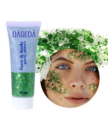 Prreal Body Glitter Gel 50ml Face Glitters Body Gel Sequins Shimmer Liquid Eyeshadow Chunky Glitter for Face Hair Nails Hologrographic Cosmetic Laser Powder Festival Glitter Makeup#Green