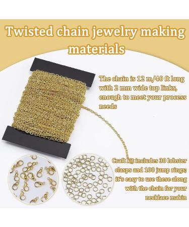 40FT Gold Twisted Curb Chain with Lobster Clasps - Jewelry Making Supplies - Buy Online on GoSupps.com