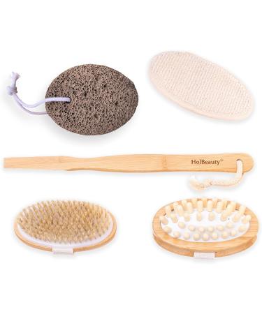 5-Part Body Brush Set - Shower Brush Massage Brush Loofah Sponge & Pumice Stone with Removable Bamboo Handle - Perfect Gift for Women - Buy Online on GoSupps.com