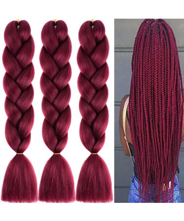 LDMY Burgundy Braids Extensions - 6pcs Pack 24 Jumbo Kanekalon Synthetic Hair for Women | Yaki Texture 100g per Piece - Buy Online on GoSupps.com