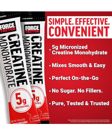 Force Factor Creatine Monohydrate 5g Micronized Creatine Powder for Muscle Strength Performance Recovery and Cognitive Support On The Go Single Serve Travel Packs Unflavored 30 Packets - Buy Online on GoSupps.com