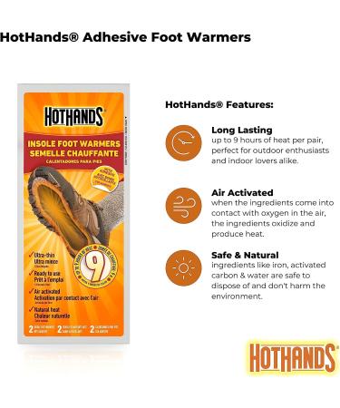 HotHands Insole Foot Warmers - 16 Pair Pack - Up to 9 Hours of Heat - Natural Odorless, Air Activated Warmers - Long Lasting and Safe - Black - Buy Online on GoSupps.com