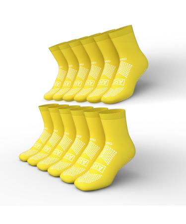 American Hospital Supply Grippy Socks | Yellow 1 Size Fits Most Hospital Socks | Double Sided Grip Socks with Elastic Cuff | Pack of 6 One Size Fits Most Yellow - Pack of 6 Pairs