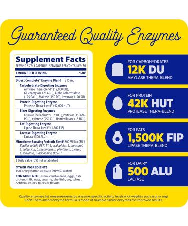 Enzymedica Digest Complete + Probiotics Gentle Digestive Enzymes with 400 Million CFU Active Cultures per Capsule 30 Capsules 30 Count - Buy Online on GoSupps.com