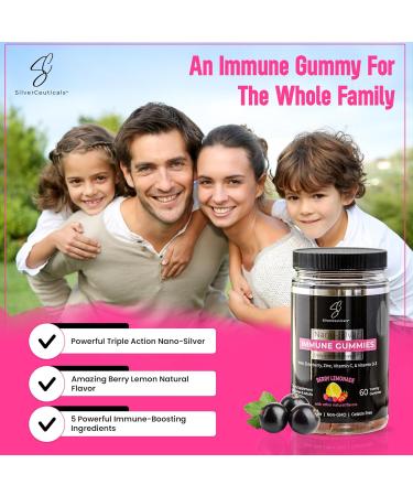 Immune Gummies - Sambucus Elderberry - Vitamin C & D - Zinc - Save Your Sick Days - Kids & Adults - Safe Ages 4 & Up - Nano Colloidal Silver - Gluten & Gelatin Free Non-GMO - Berry Lemonade - 60 Count - Buy Online on GoSupps.com