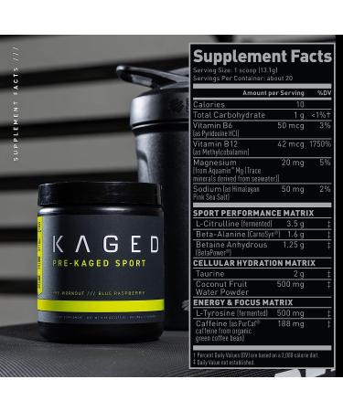 Kaged Pre Workout Powder - Energy, Focus, Hydration, Endurance - Organic Caffeine - Plant Based Citrulline - Blue Razz Flavor - Men and Women - Buy Online on GoSupps.com