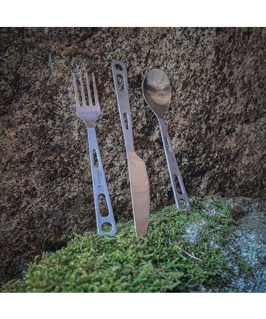 Silverant Titanium 3-Piece Cutlery Set for Outdoor Camping and Hiking with Drawstring Bag and Carabiner - Buy Online on GoSupps.com