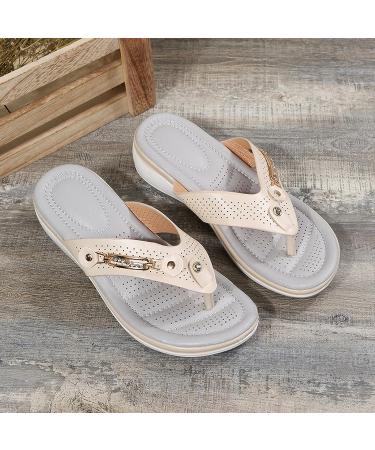 Comfortable Women's Vintage Platform Wedge Sandals - Beige, Size 5.5 | Orthopedic Arch Support & Lightweight Casual Slip-On Sandals - Buy Online on GoSupps.com