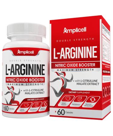 L Arginine (60 Capsules) Maximum Strength Nitric Oxide Booster - L Arginine and Citrulline Amino Acids - Pre Workout for Men - Muscle Builder & Energy Pills - Vascularity & Blood Flow Optimizer