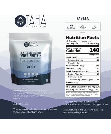 Taha Health & Nutrition Vanilla Whey Protein Powder 2LB - 25g Protein Keto Gluten-Free New Zealand Grass-Fed Low Sugar - Buy Online on GoSupps.com