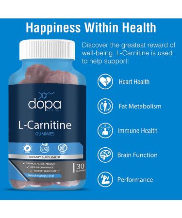 Dopa Nutrition 500mg L-Carnitine Gummies - Pre Workout Supplement for Women and Men - Non-GMO, Vegan & Gluten-Free - Natural Blueberry Flavor - 60 Count - Buy Online on GoSupps.com